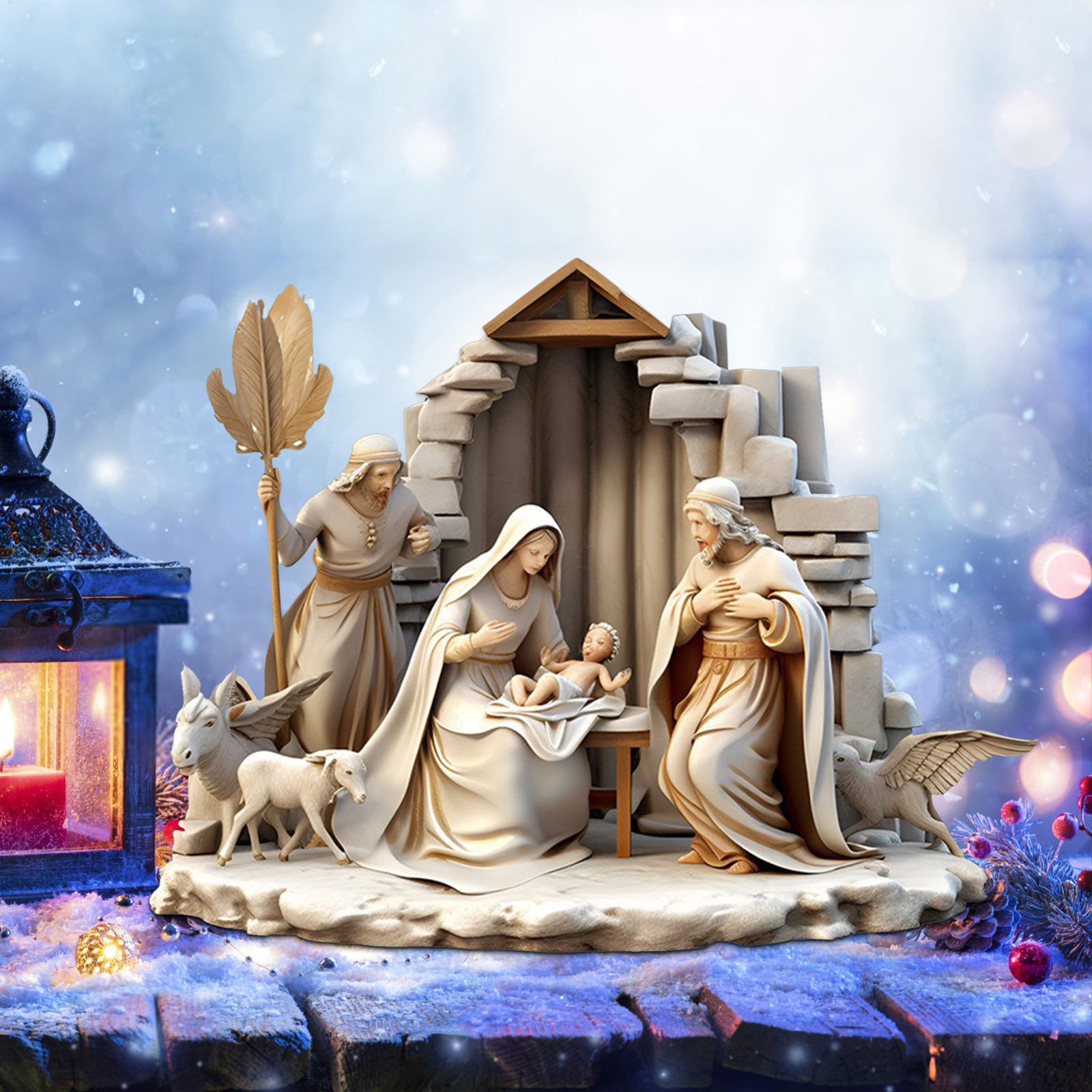 BOBOMOTI Outdoor Nativity Scene Decorations Acrylic Christmas Family Yard Decoration Weather-Resistant Decor
